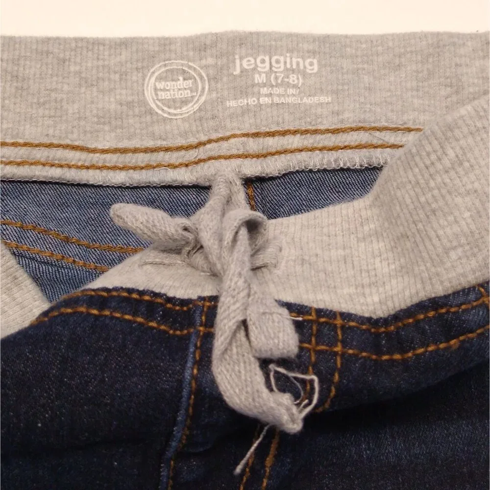 Wonder Nation Girls' M (7-8) Jeggings Denim Style Faux Drawstring Waist